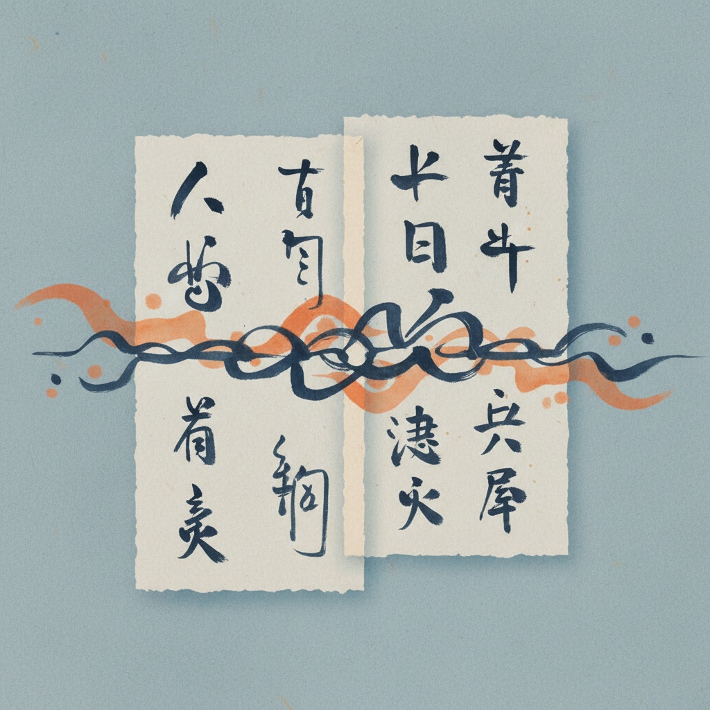 A child in front of an open language textbook, letters drifting up off the page into the air, a calm blue-gray background behind
