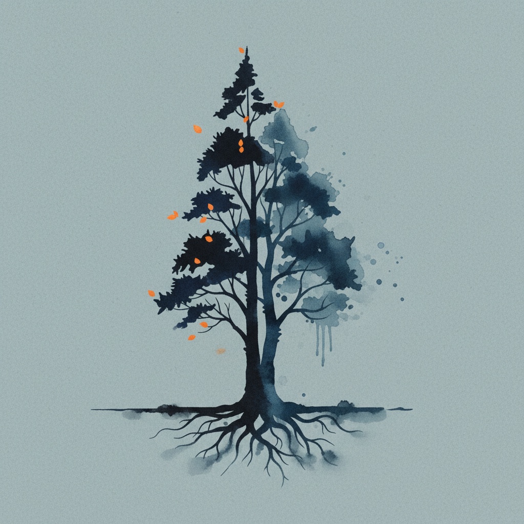 A child shown in dual silhouette, one half rising into bright patterns of giftedness and the other half tangled with knotted lines of dyslexia